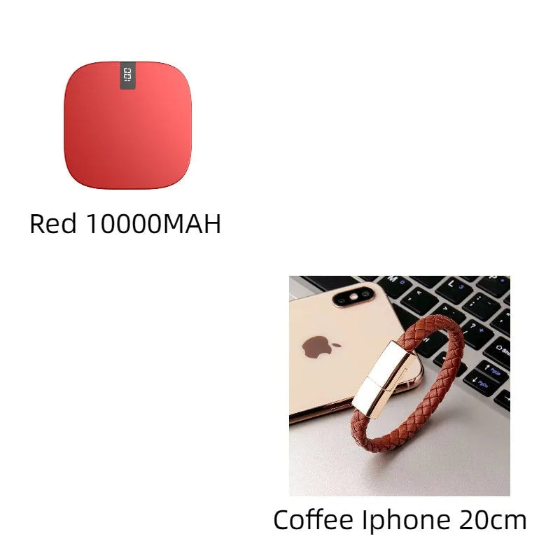 10000 mAh mini power bank with digital display in black, compact portable charger with two USB ports