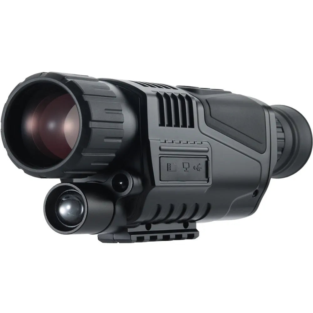 NV300 colour infrared digital night vision telescope with 40mm lens on a table with cables and storage bag.
