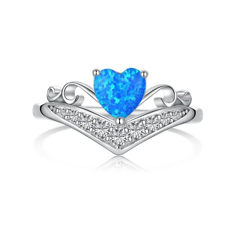 Silver simple women's ring with heart shape, available in sizes No 5 to No 9