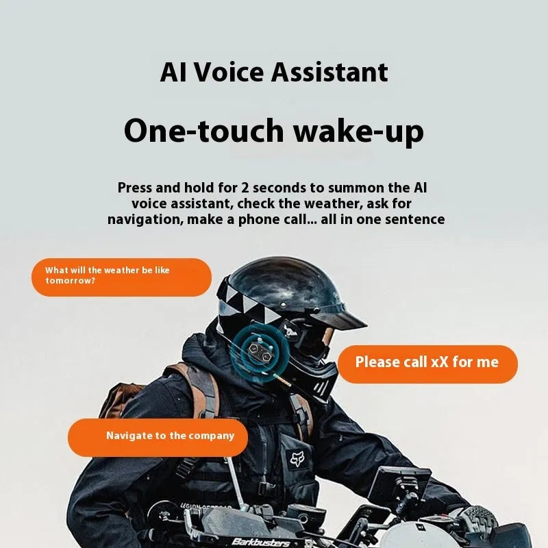 Motorcycle Bluetooth helmet headset with noise reduction, HD stereo, 50-hour battery, Hard or Soft microphone