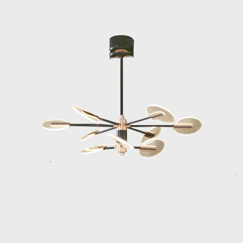 Iron and acrylic LED chandelier pendant light with multiple head options.