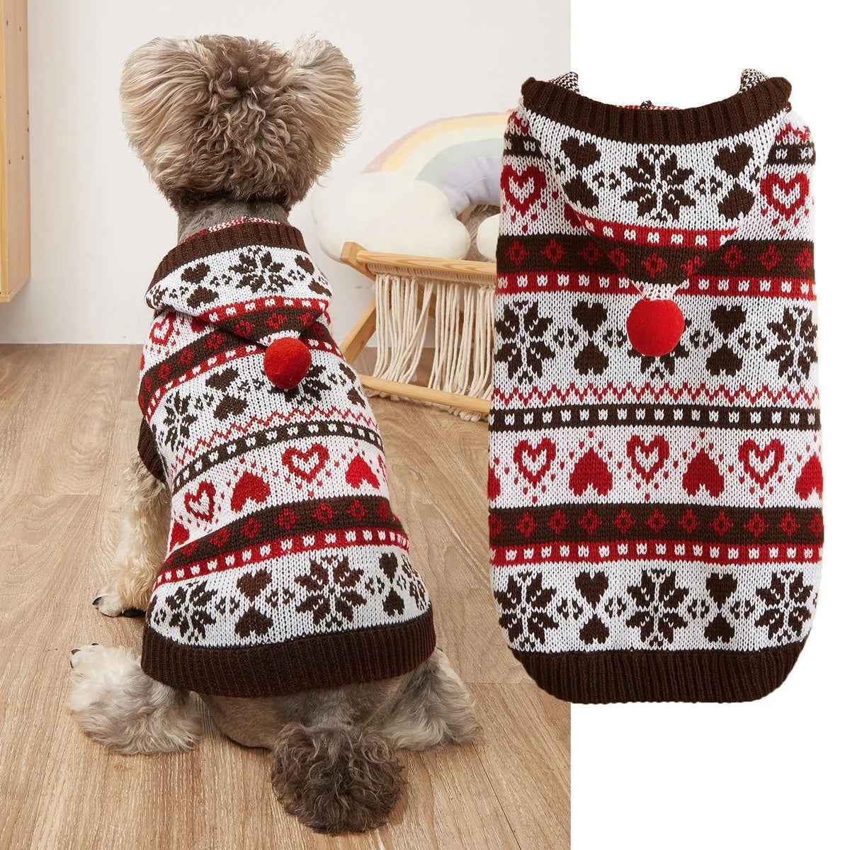 Acrylic knitted dog sweater with snowflake camouflage pattern for small breeds in blue colour