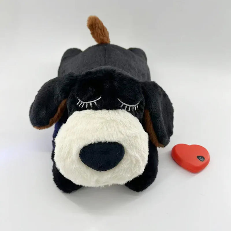 Plush pet anxiety sleep toy dog with built-in heartbeat device, 17x36x17cm, available in five colours