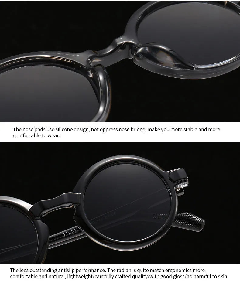 Round retro sunglasses with full-frame plastic design, UV400 lenses and C2 black frame double grey colour