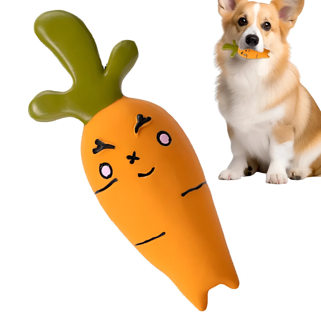 Latex vegetable dog chew toys with cartoon onion and eggplant designs