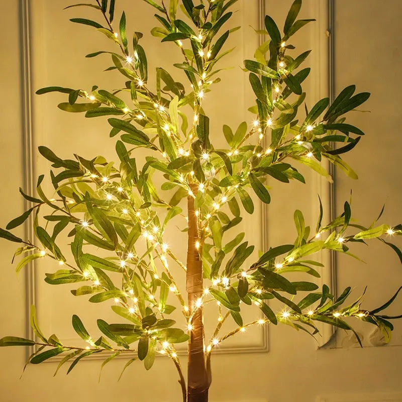 1.8 metre USB-powered olive leaf tree lamp with warm lights for courtyard decoration