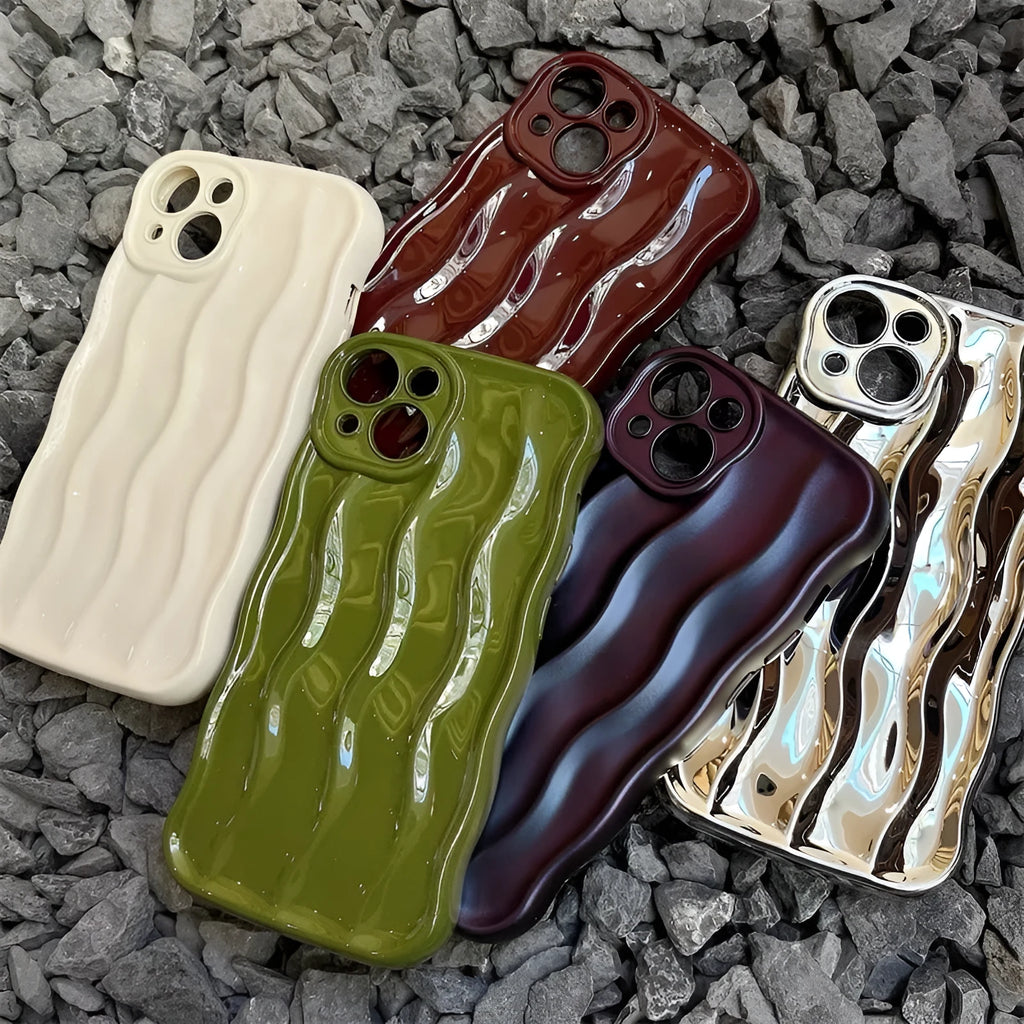 Soft silicone iPhone 17 case with water ripple texture in choice of five colours