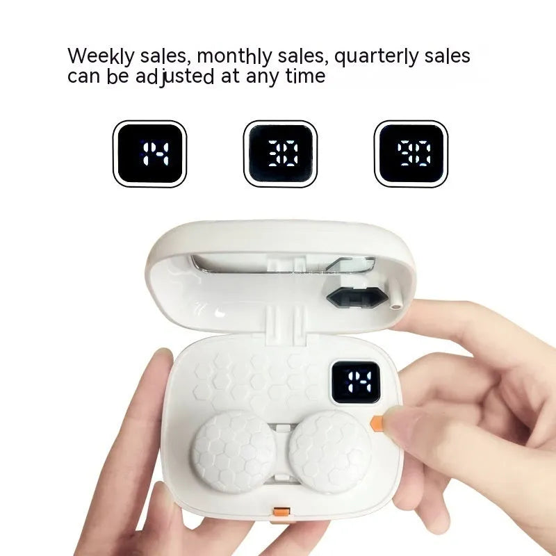 Portable automatic ultrasonic contact lens cleaning machine in pearl white measuring 85x65x30mm