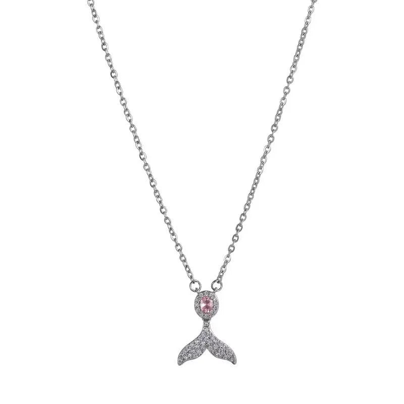 Women's geometric fishtail pendant on an O-ring chain, made of S925 sterling silver.