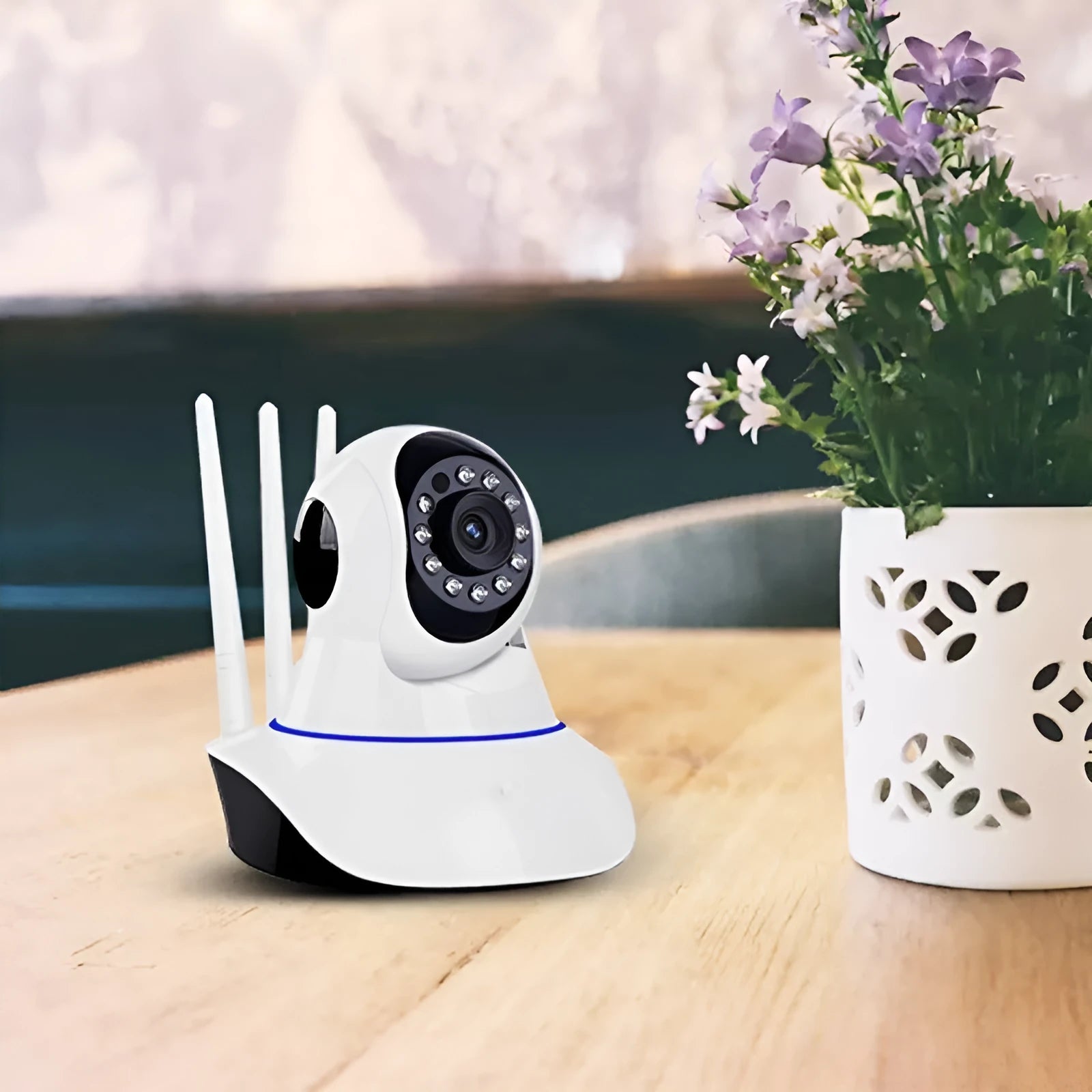 White dome-style wireless security camera with 2MP resolution and night vision capability