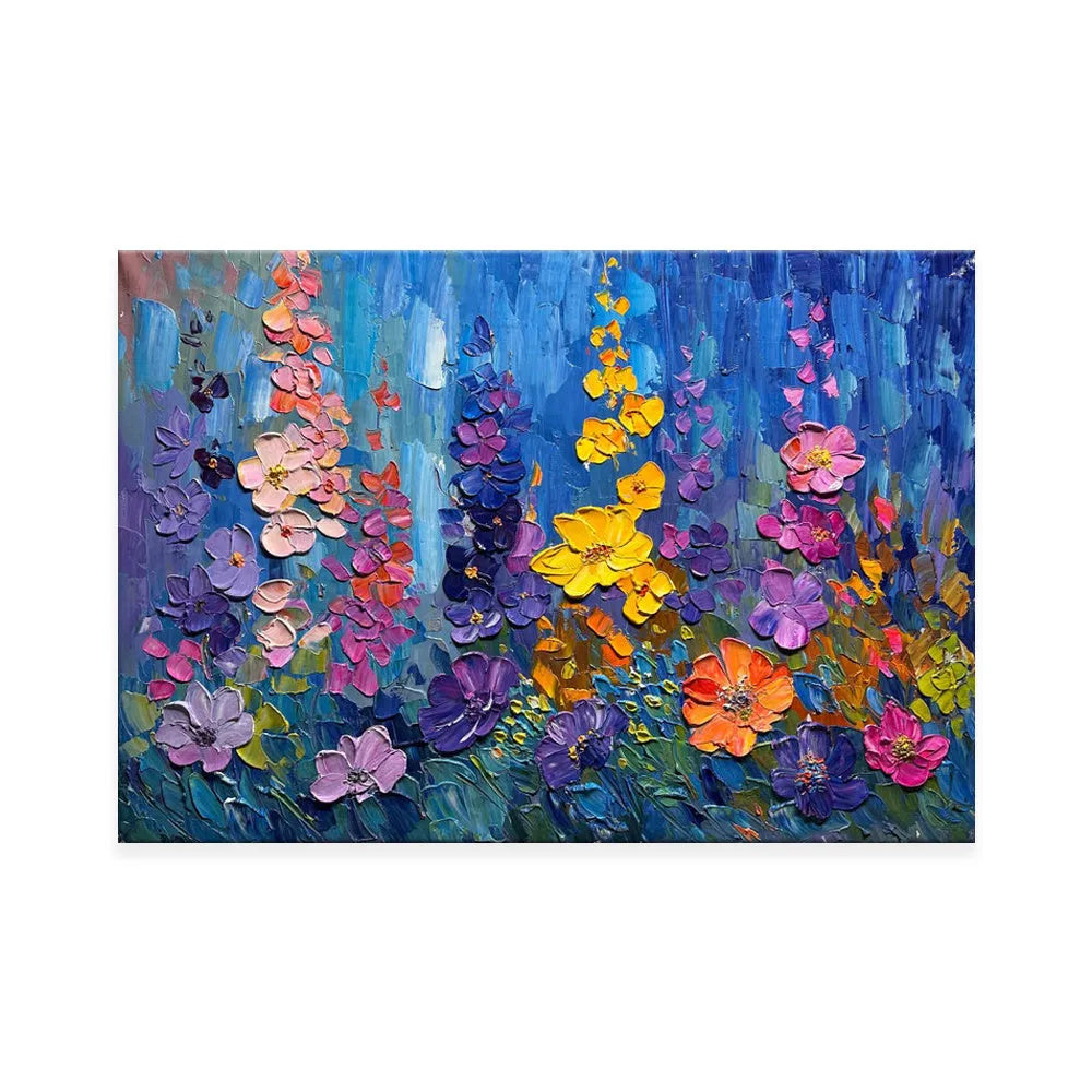 Handmade 3D thick oil flower painting on canvas, rolled frameless modern abstract wall art