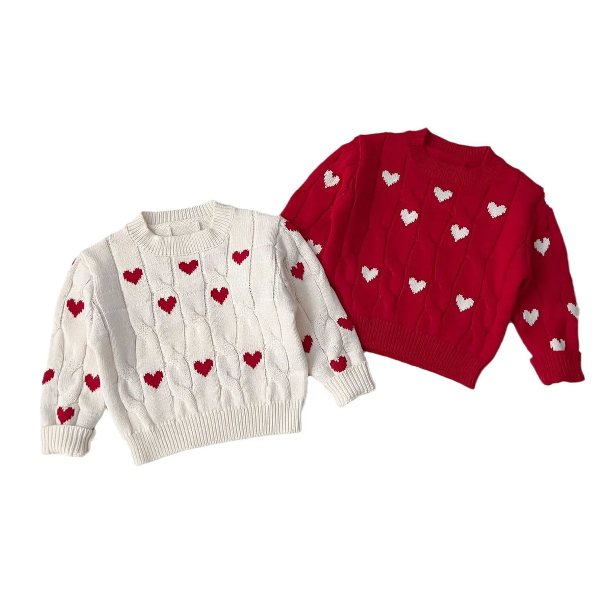 Cotton round neck pullover for baby in red colour with long sleeves on white background