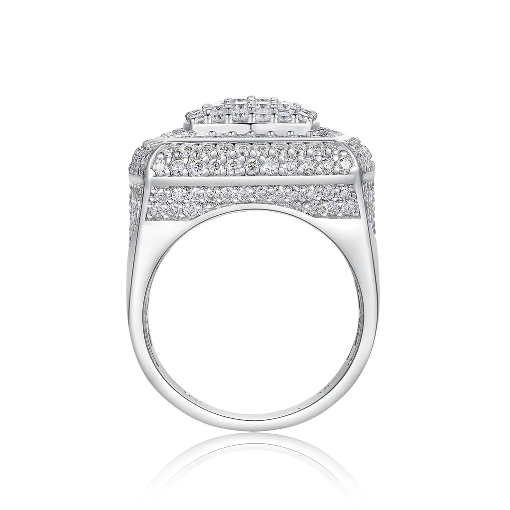 Imperial moissanite S925 silver platinum-plated men's ring, size 5-9, 17g, with GRA certificate and gift box.