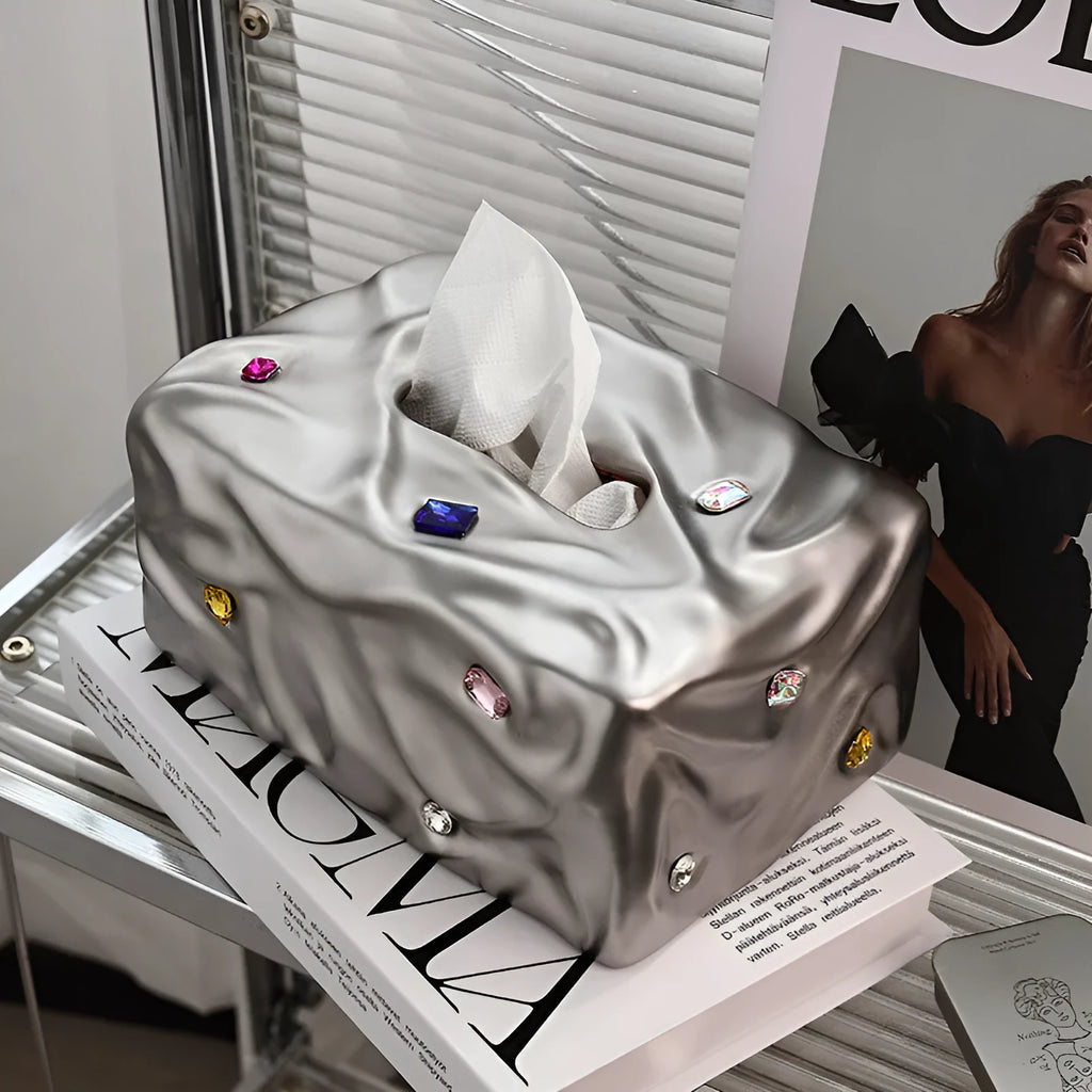 Ceramic luxury-style tissue box in matte coconut milk white or silver electroplated finish.