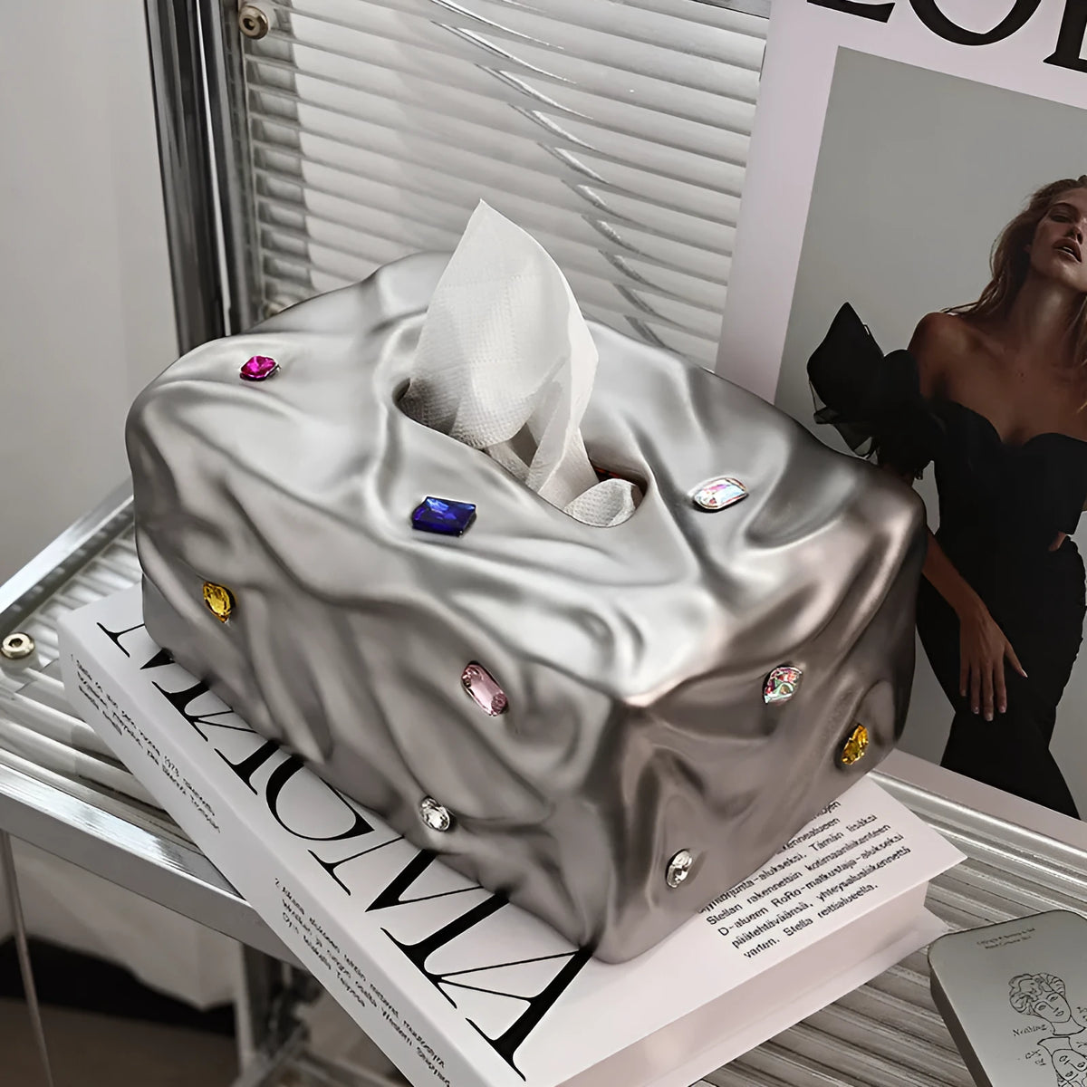 Ceramic luxury-style tissue box in matte coconut milk white or silver electroplated finish.