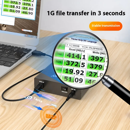 3.5 inch USB 3.0 SATA hard drive enclosure with ABS plastic case and power supply