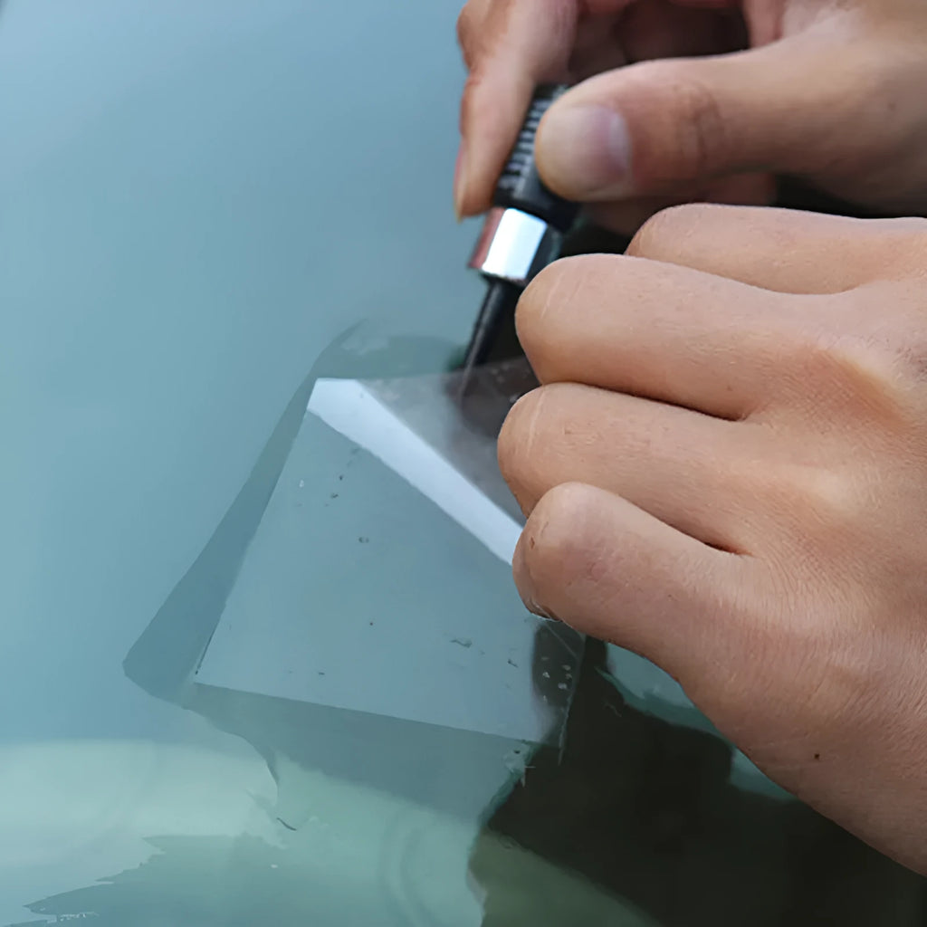 Yellow car glass repair agent tool set for windshield chip and crack repair