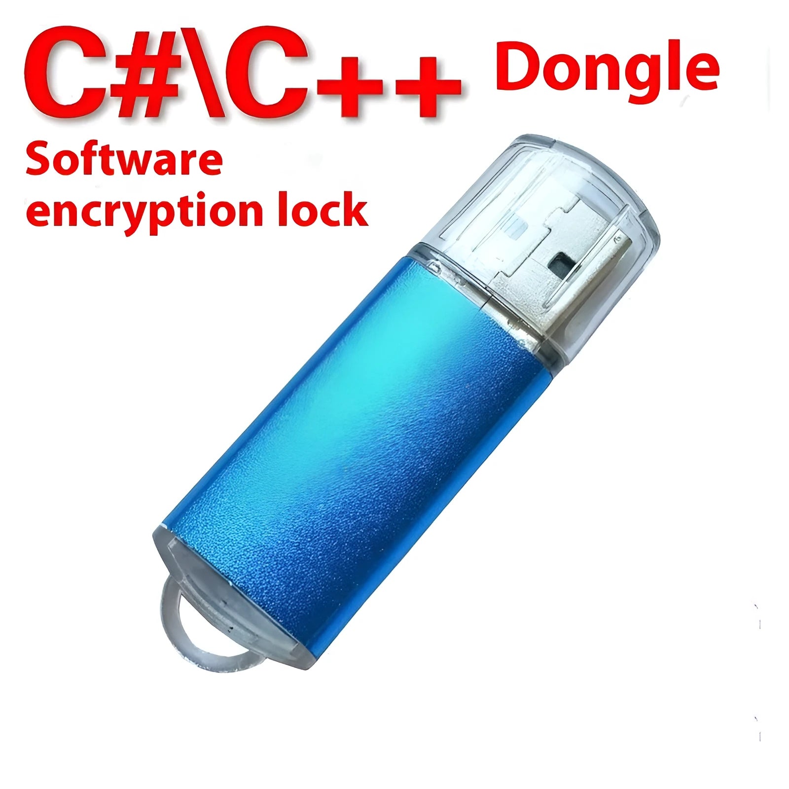 Software encryption USB dongle with metal shell in seven colour options showing USB connector