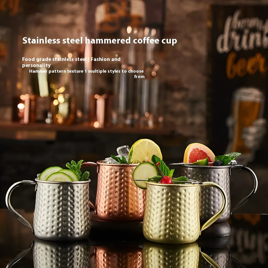 Stainless steel Moscow Mule mug with copper plating in hammered finish