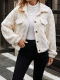 Women's ivory white double-sided plush cardigan with button front and long sleeves