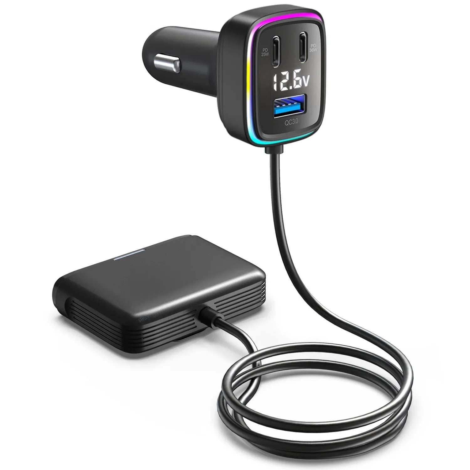 115W fast charge car charger Model GE01 in black ABS PC casing