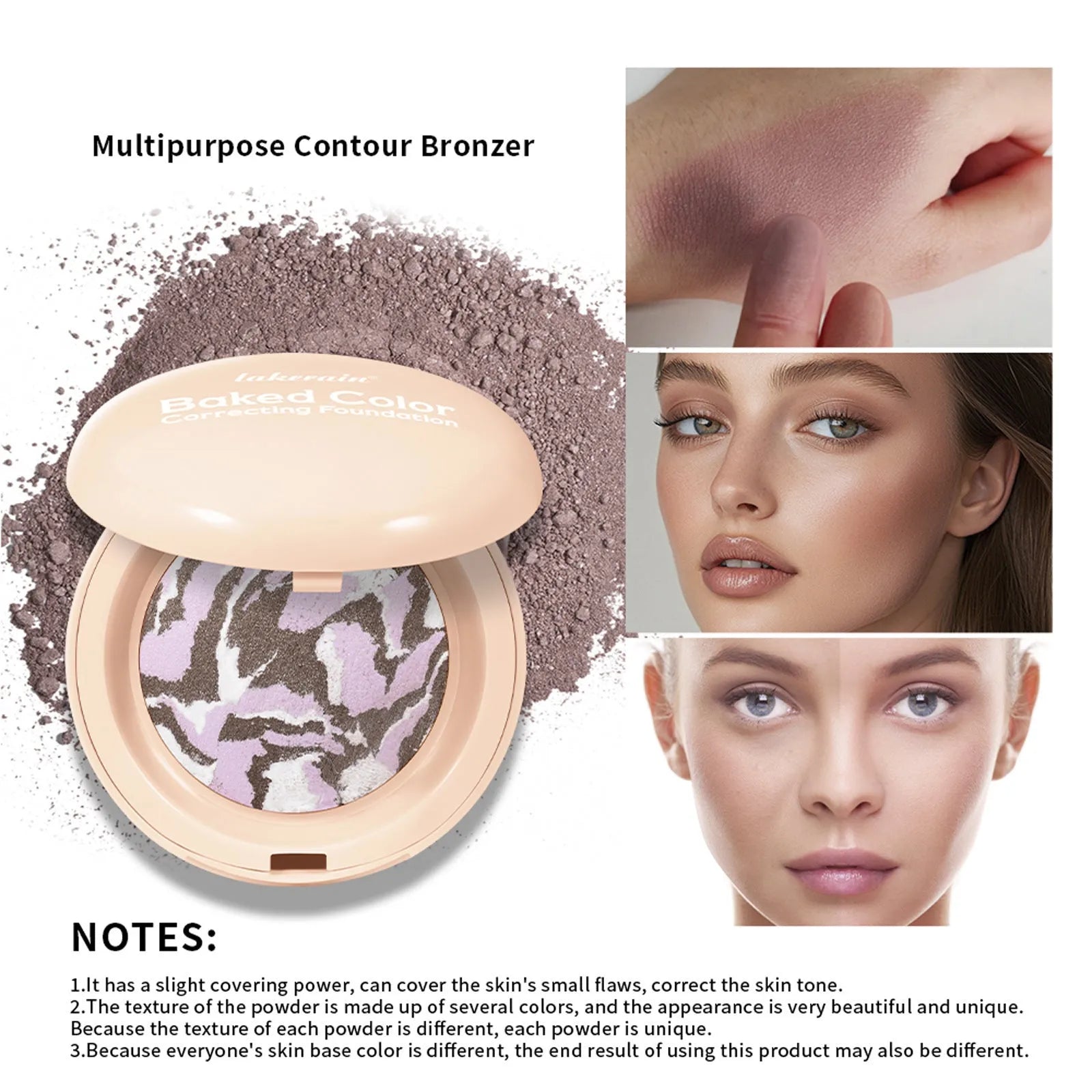 Natural face powder palette with blush highlight bronzer 10g multi-colour pans