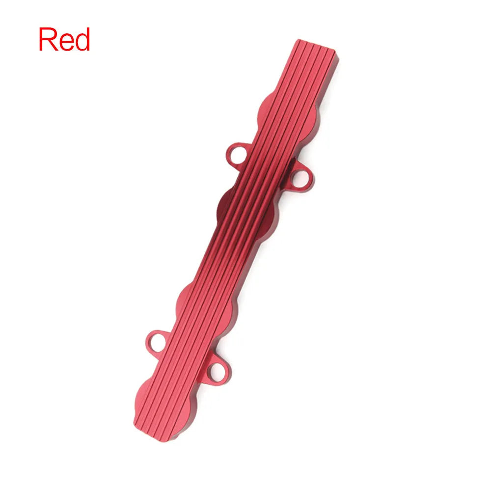 Aluminium alloy engine harness housing cover in blue, red, and silver, shown with and without mounting holes.