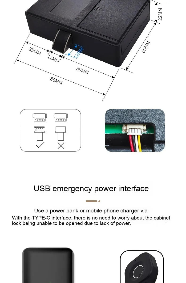 FO40S black fingerprint lock for drawer, wardrobe, office file cabinet and dressing cabinet