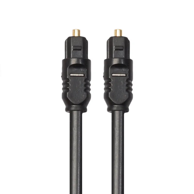 Black Toslink fibre optic audio cable with square 4mm connectors, 2 metres long