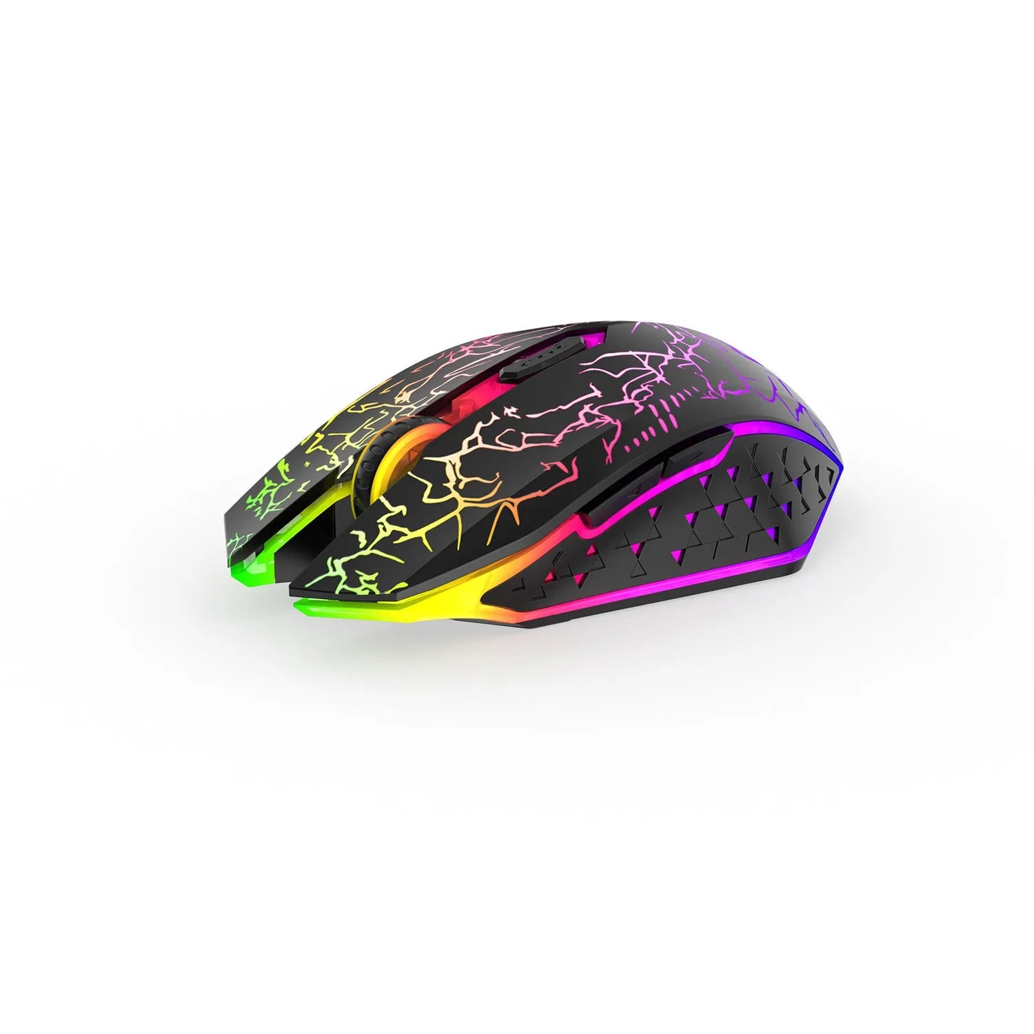 Black and white wireless gaming mouse with luminous breathing light and charging cable