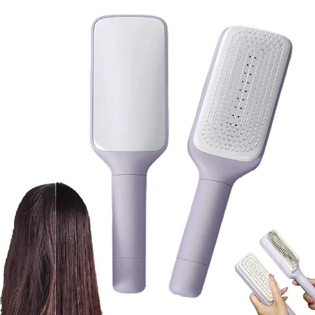 Roland purple self-cleaning hair brush with anti-static massage comb on a white background.