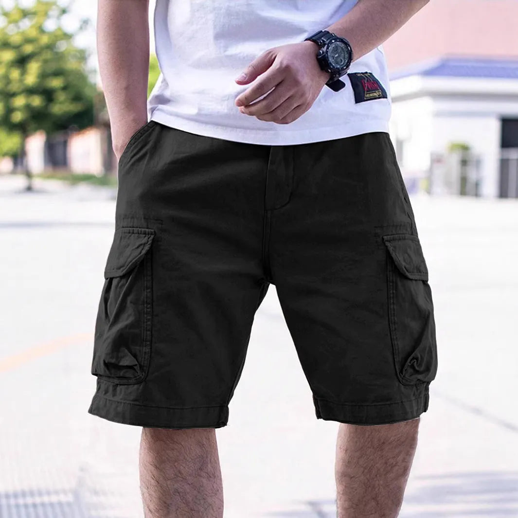 Men's retro style cotton blend summer shorts in army green on a mannequin