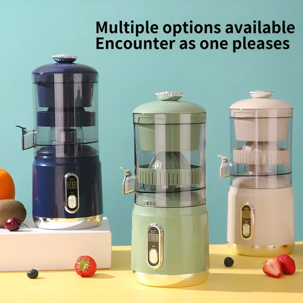 Portable electric juicer with 600ml capacity, ABS body, and slag juice separation in beige, blue, or green