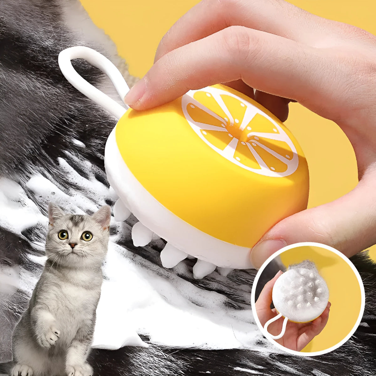 Yellow silicone pet bath brush and massage comb tool for dog cat grooming