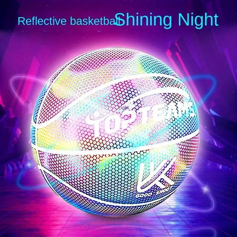 Creative fluorescent basketball with holographic reflective surface in Chroma and White colour options