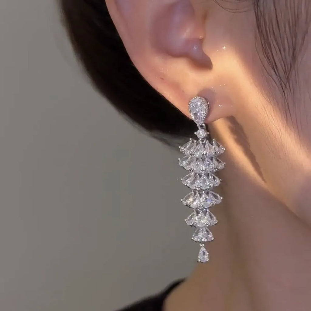 Silver pagoda Christmas tree drop earrings with copper construction and stud fitting