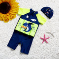 Unisex buoyancy swimsuit one-piece in shark boy cartoon plaid design for swimming