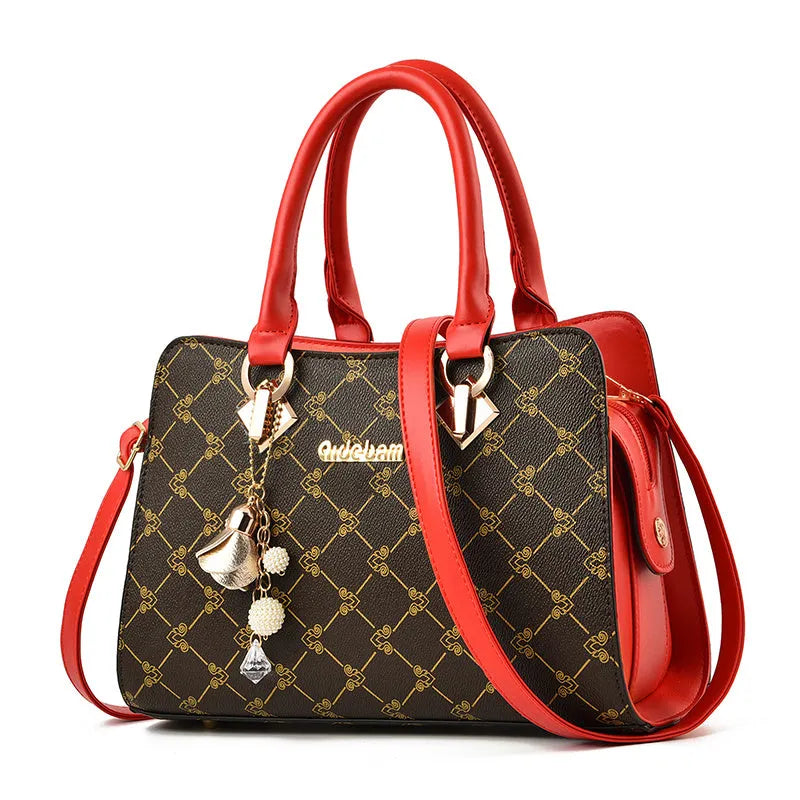 Women's geometric print messenger bag with cross-body strap and internal organisation compartments
