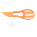 Multifunctional avocado knife in green and orange polypropylene for slicing and peeling fruit