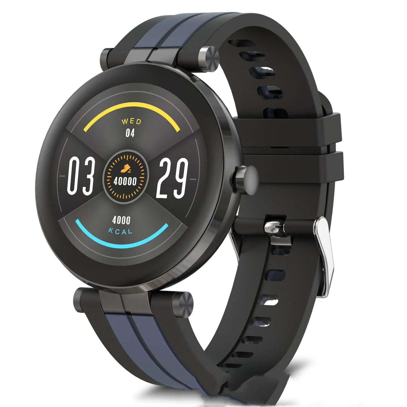 Smart watch with blood pressure and heart rate monitor on a silicone wrist strap, showing a 1.3-inch display.