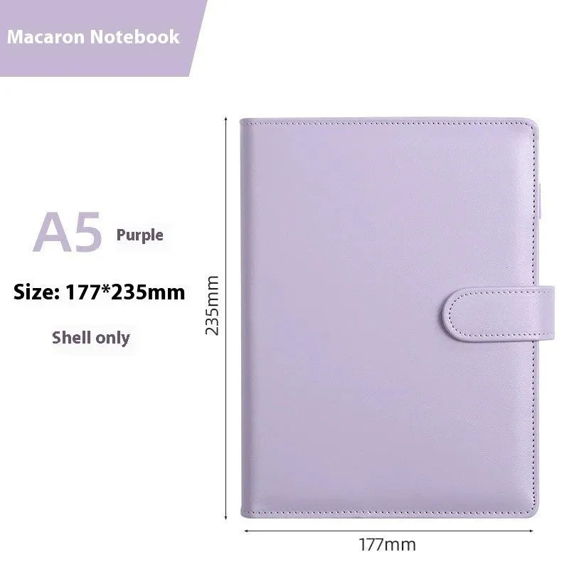 A5 solid colour PU leather notebook shell with zipper closure for loose-leaf binders