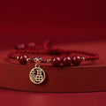 Cinnabar braided rope bracelet with blessing card in black, red, or wine red, round bead or five petal flower style