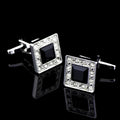 Black crystal French cufflinks with button feet for formal shirts, one pair