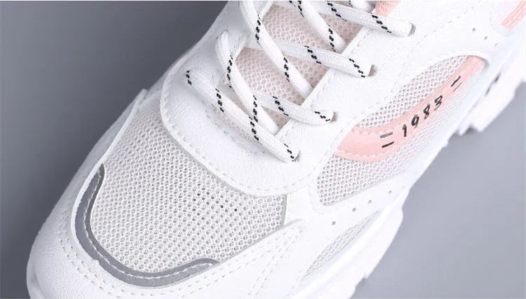 Women's breathable mesh board shoes high mouth slip-on in white blue pink sizes 35-40