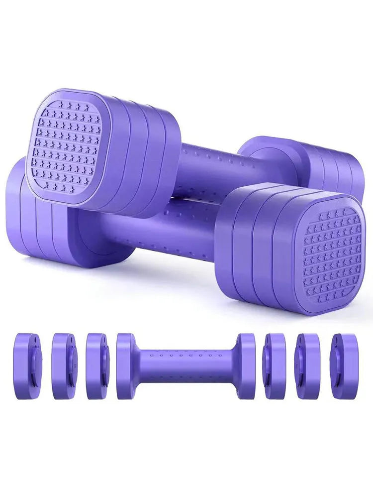 Women's detachable dumbbell set in pink, blue, black or purple with adjustable 5lb weight design