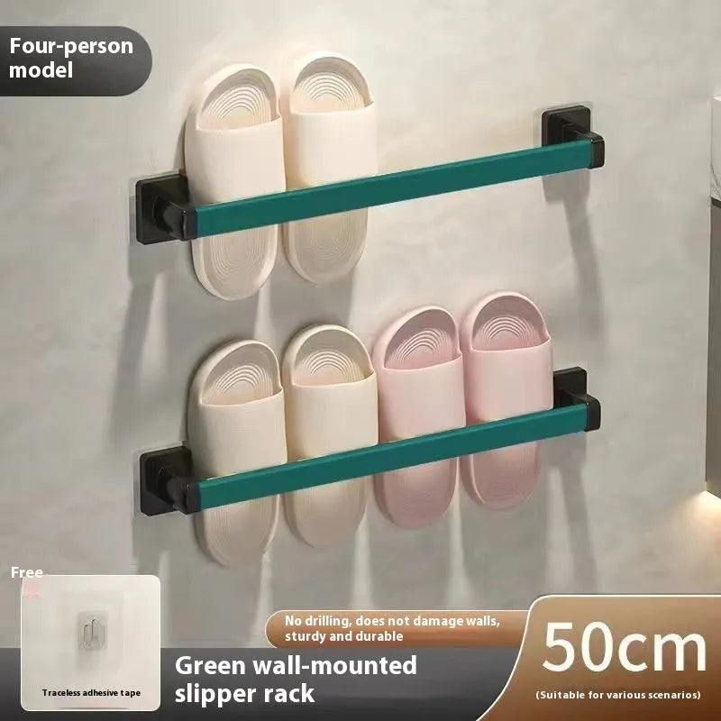Wall-mounted bathroom slipper rack with seat in Nordic style, carbon steel construction, punch-free installation