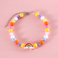 Colourful plastic pearl pet necklace with flower charm in rainbow, peach or small flower patterns
