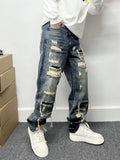 Light blue ripped patch denim jeans for teenagers mid waist zip fly cotton