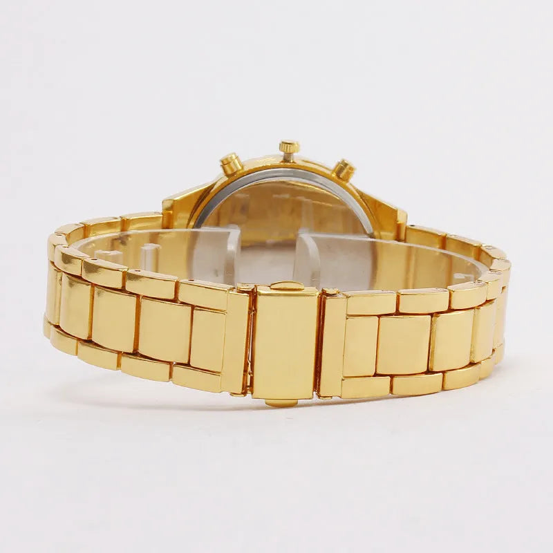 Women's diamond digital calendar three eyes quartz watch stainless steel 38.7mm dial rose gold