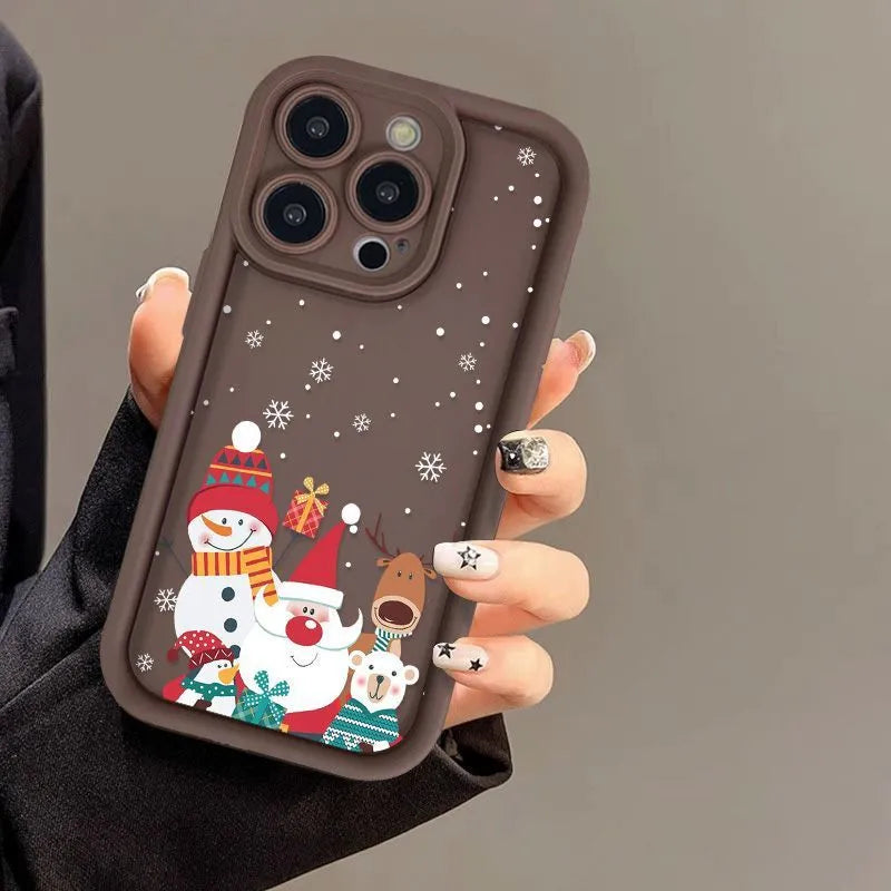 Frosted Santa Claus silicone phone case for iPhone in Black, Rose Red or White with Christmas pattern